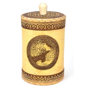 Туес Карелия Пейзаж с кантами 12х12х19