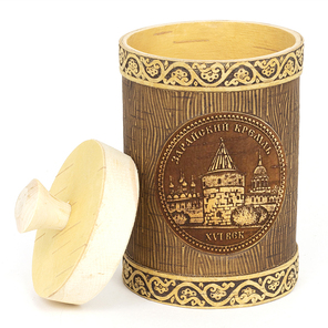 Туес Зарайский Кремль с кантами темный 8x8x12