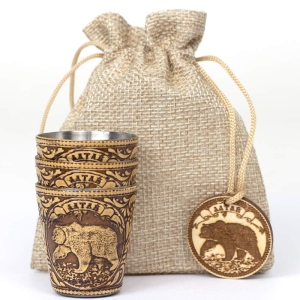 Набор стопок Алтай Медведь 3шт 30мл в мешочке 1012