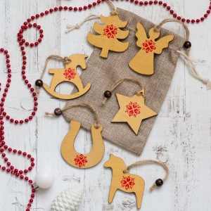 Набор Новогодних Игрушек с росписью 6 шт в мешочке