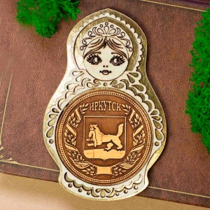 Магнит Иркутск Герб Матрешка Золото 5,5х8,5