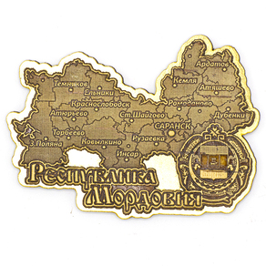 Магнит Карта Республика Мордовия Фигурный Золото