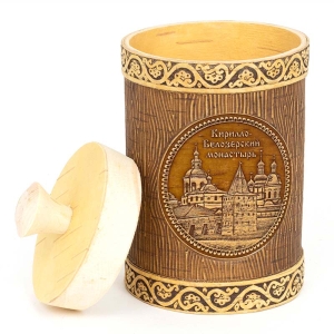 Туес Кирилло-Белозерский Монастырь с кантами темный 8х8х12