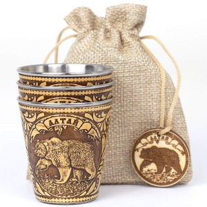 Набор стопок Алтай Медведь 3шт 70мл в мешочке 1012