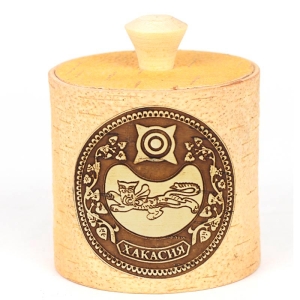 Туес Хакасия Герб Антик светлый 8х8х8