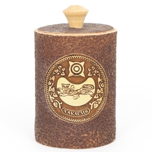 Туес Хакасия Герб Антик темный 350мл 8х8х11,5