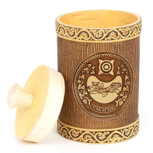 Туес Хакасия Герб с кантами темный 8х8х12