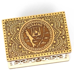 Шкатулка Сахалин Карта резная фанера 9,56,55