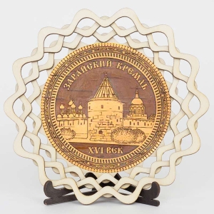 Тарелка с подставкой Зарайский Кремль фанерная 15,5х15,5х1