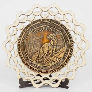 Тарелка Шадринск Куница с подставкой фанерная 15,5х15,5х1