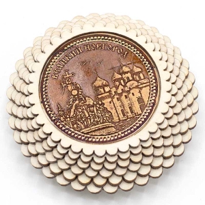 Шкатулка Великий Новгород Софийский собор и Памятник 7,5х7,5х3,5
