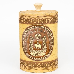 Туес Пермь Герб с кантами 900мл 10х10х16