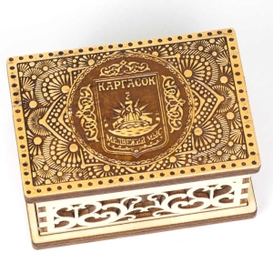 Шкатулка Каргасок герб резная фанера 9,56,55