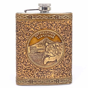 Фляжка Петропавловск-Камчатский Медведь с Рыбой антик 240 мл 80Z
