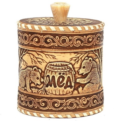 Туес Мед Медведь Шитый 600 мл 10*10*12 - сувенир