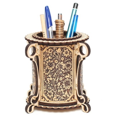 ---Карандашница Цветы 14*14*11 фанера - сувенир